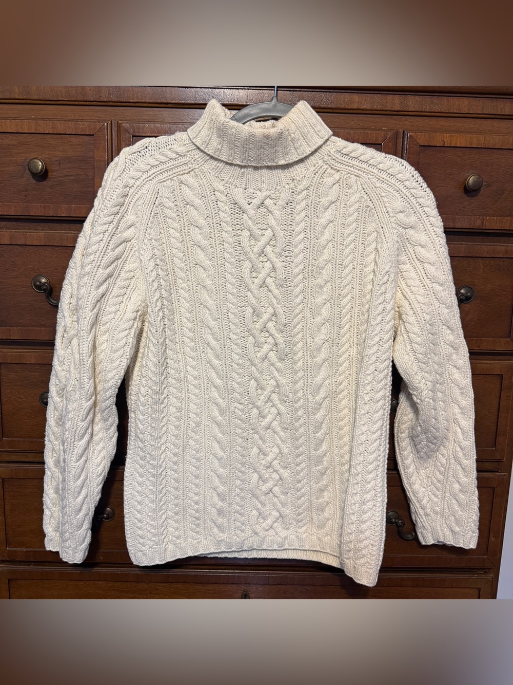Lands’ End Cream Cable Knit Turtleneck Sweater S Fisherman Coastal Cottagecore